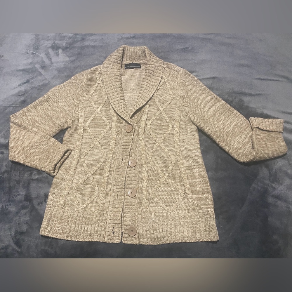 ISABELLA RODRIGUEZ Tan Cable Knit Cardigan Sweater Medium